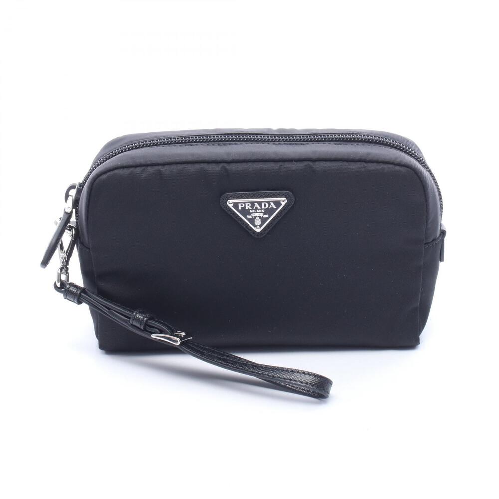 Prada Re Pouch Clutch Bag Leather Black